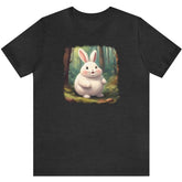 Adorable Fluffy Bunny Unisex Short Sleeve Tee, rabbit apparel, bunny fashion, Dark Grey Heather - Subtle Blue M